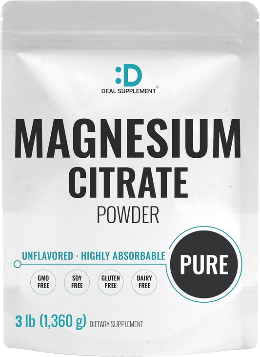 Highly Absorbable Magnesium Citrate Powder 500mg - 3lbs | Unflavored & Pure Mineral Supplement for Heart, Muscle, & Digestive Health | Non-GMO & Filler-Free - One Daily Dose
