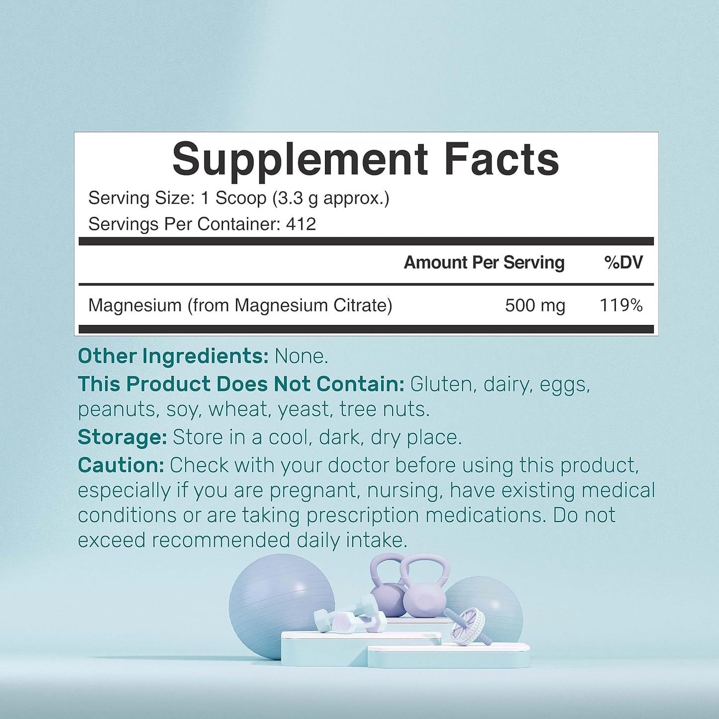 Highly Absorbable Magnesium Citrate Powder 500mg - 3lbs | Unflavored & Pure Mineral Supplement for Heart, Muscle, & Digestive Health | Non-GMO & Filler-Free - One Daily Dose