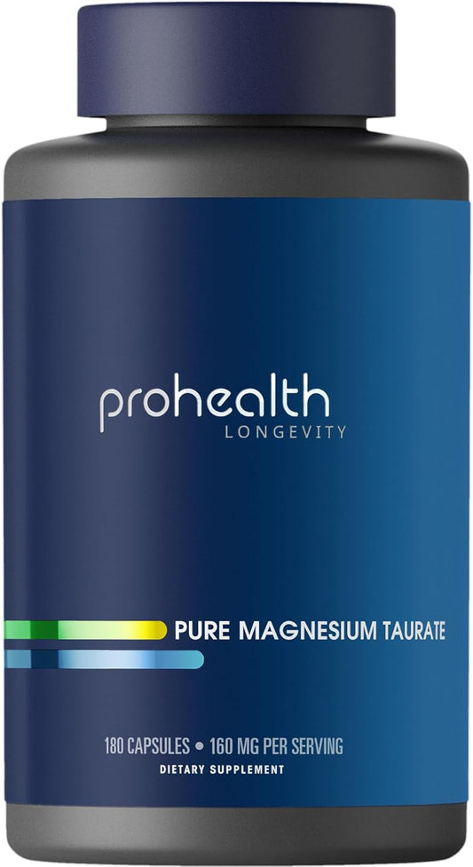 Highly Absorbable Magnesium Taurate Supplement for Healthy Aging - 160mg per Serving - Supports Brain, Heart, Muscle Health - Third-Party Tested - 180 Capsules