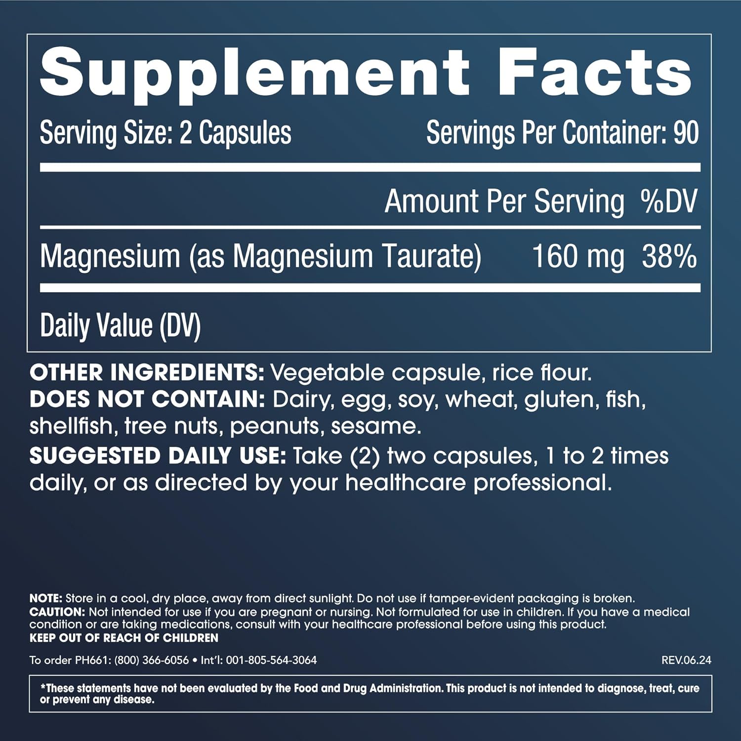 Highly Absorbable Magnesium Taurate Supplement for Healthy Aging - 160mg per Serving - Supports Brain, Heart, Muscle Health - Third-Party Tested - 180 Capsules