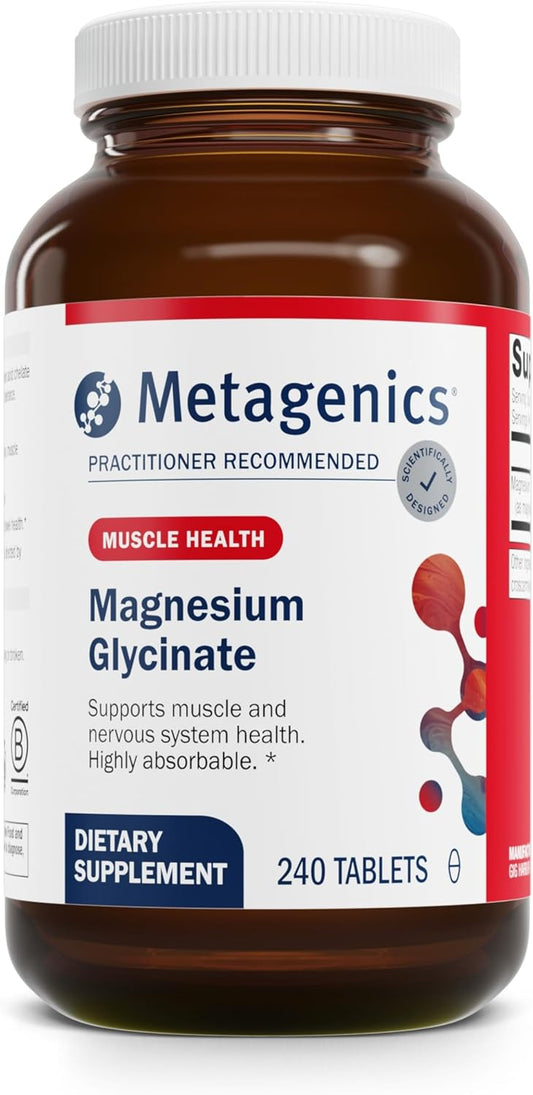 Highly Absorbable Metagenics Magnesium Glycinate Tablets for Nervous System Support - Gluten-Free, Non-GMO, Vegetarian Formula - 240 Tablets