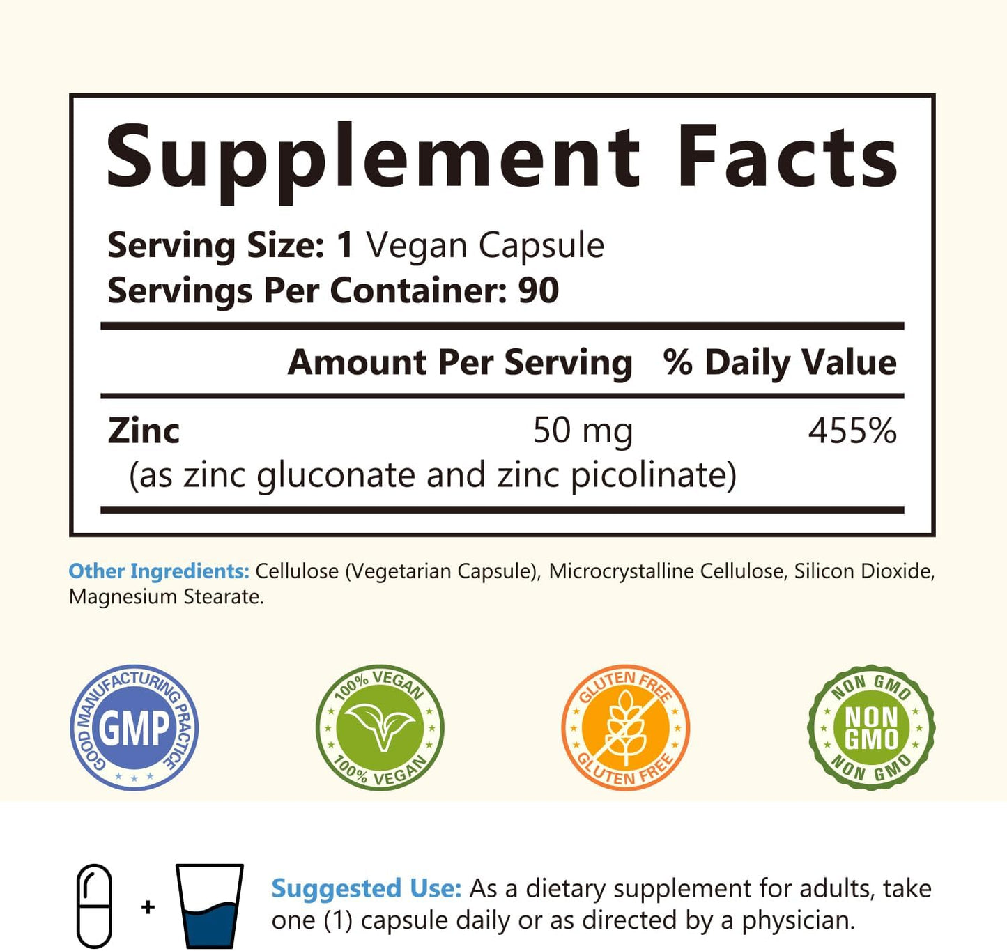 Highly Absorbable NatureMyst Zinc Supplement with 50mg Elemental Zinc for Immune, Cell, and Skin Health - 90 Vegan Capsules