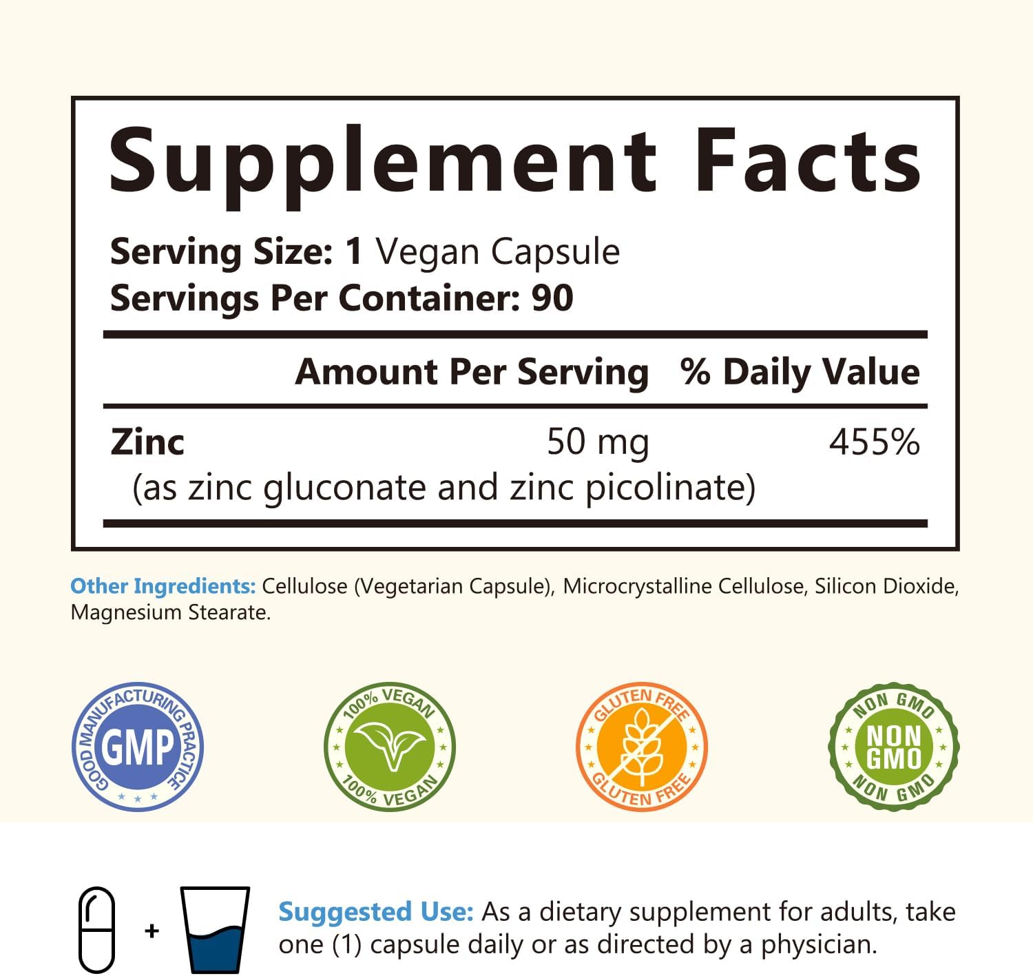 Highly Absorbable NatureMyst Zinc Supplement with 50mg Elemental Zinc for Immune, Cell, and Skin Health - 90 Vegan Capsules