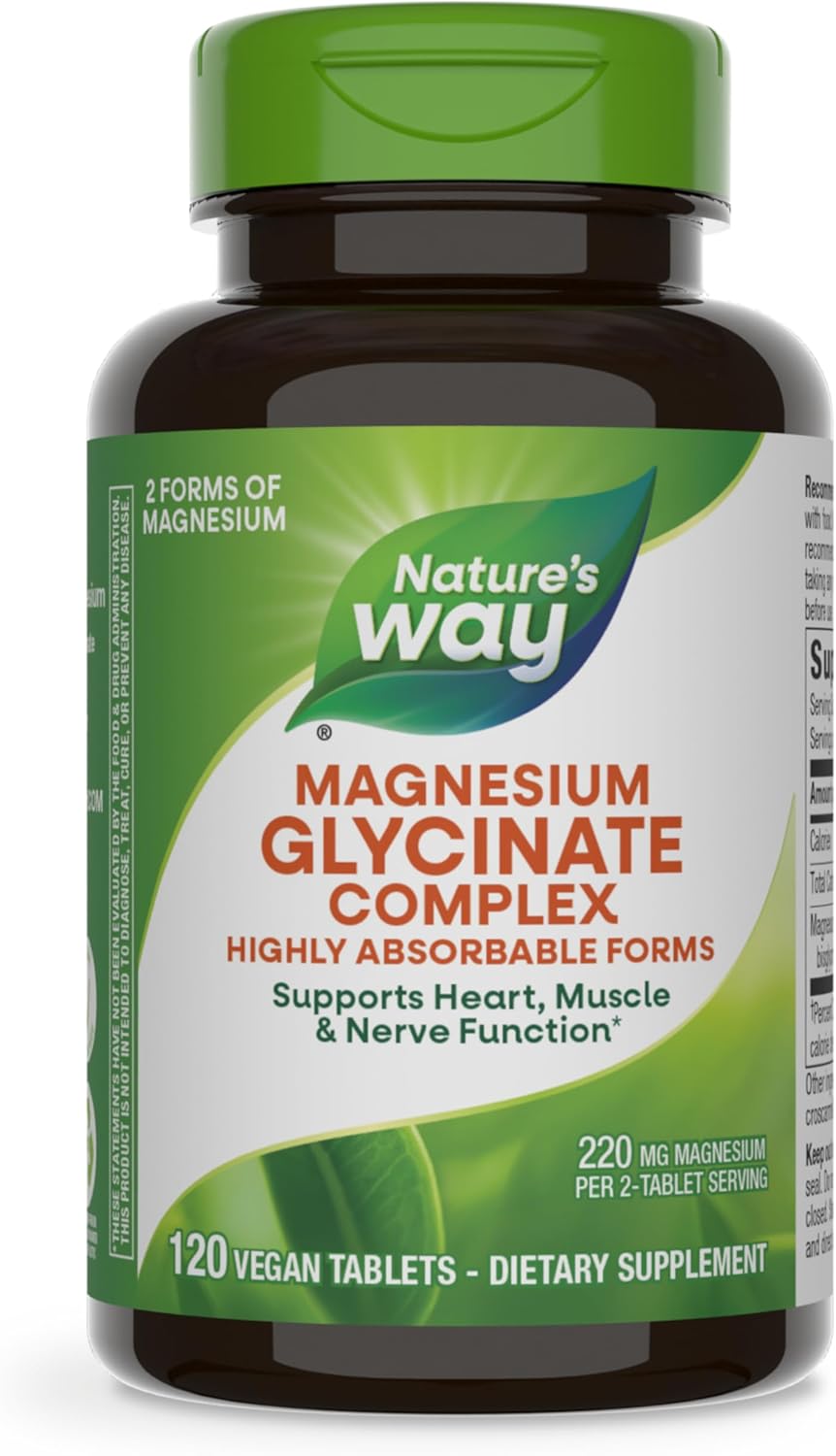 Highly Absorbable Nature's Way Magnesium Glycinate Complex for Heart, Muscle, Nerve Function - 120 Tablets