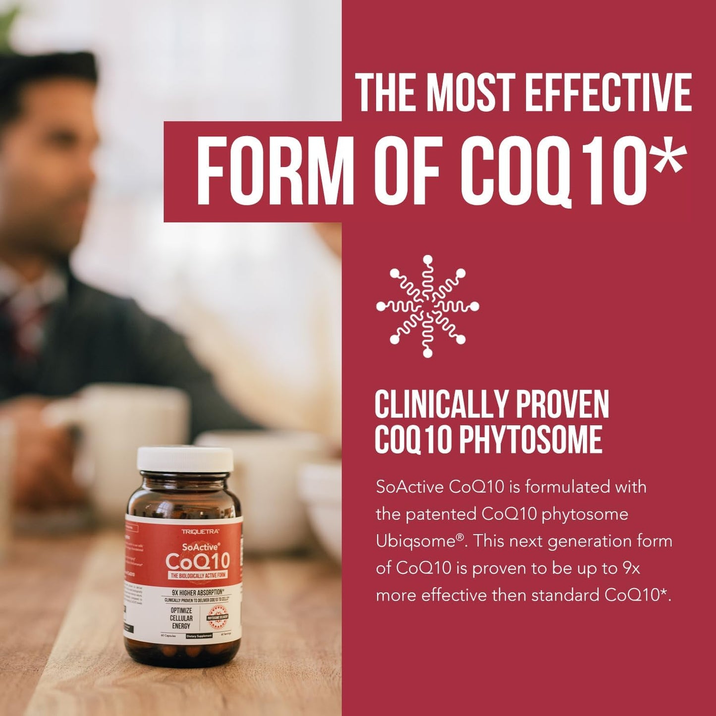 Highly Absorbable Triquetra Health SoActive CoQ10® 250 mg Capsules for Cellular Energy Production - Enhanced CoQ10 Phytosome Formula (60 Count)
