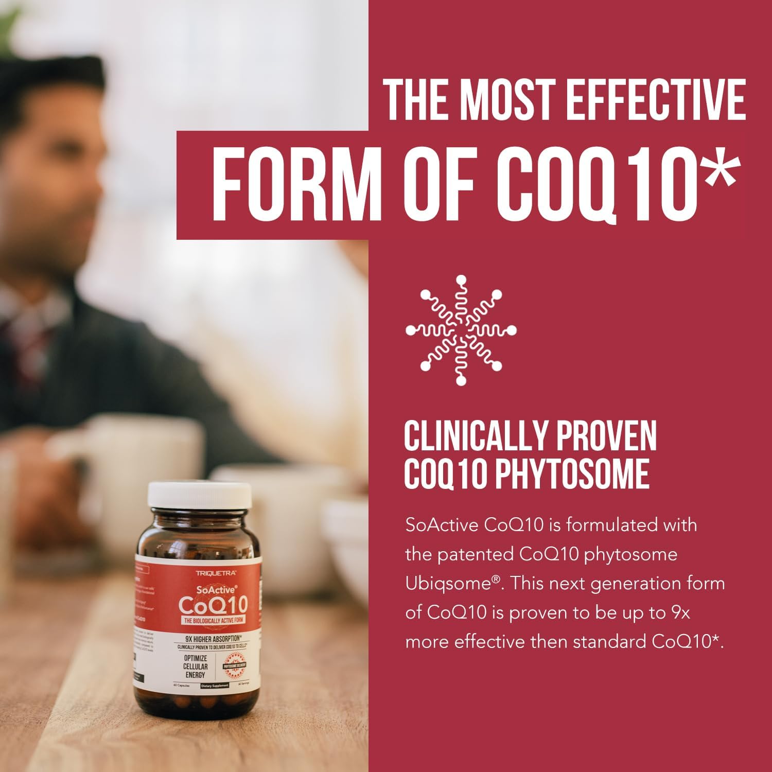 Highly Absorbable Triquetra Health SoActive CoQ10® 250 mg Capsules for Cellular Energy Production - Enhanced CoQ10 Phytosome Formula (60 Count)