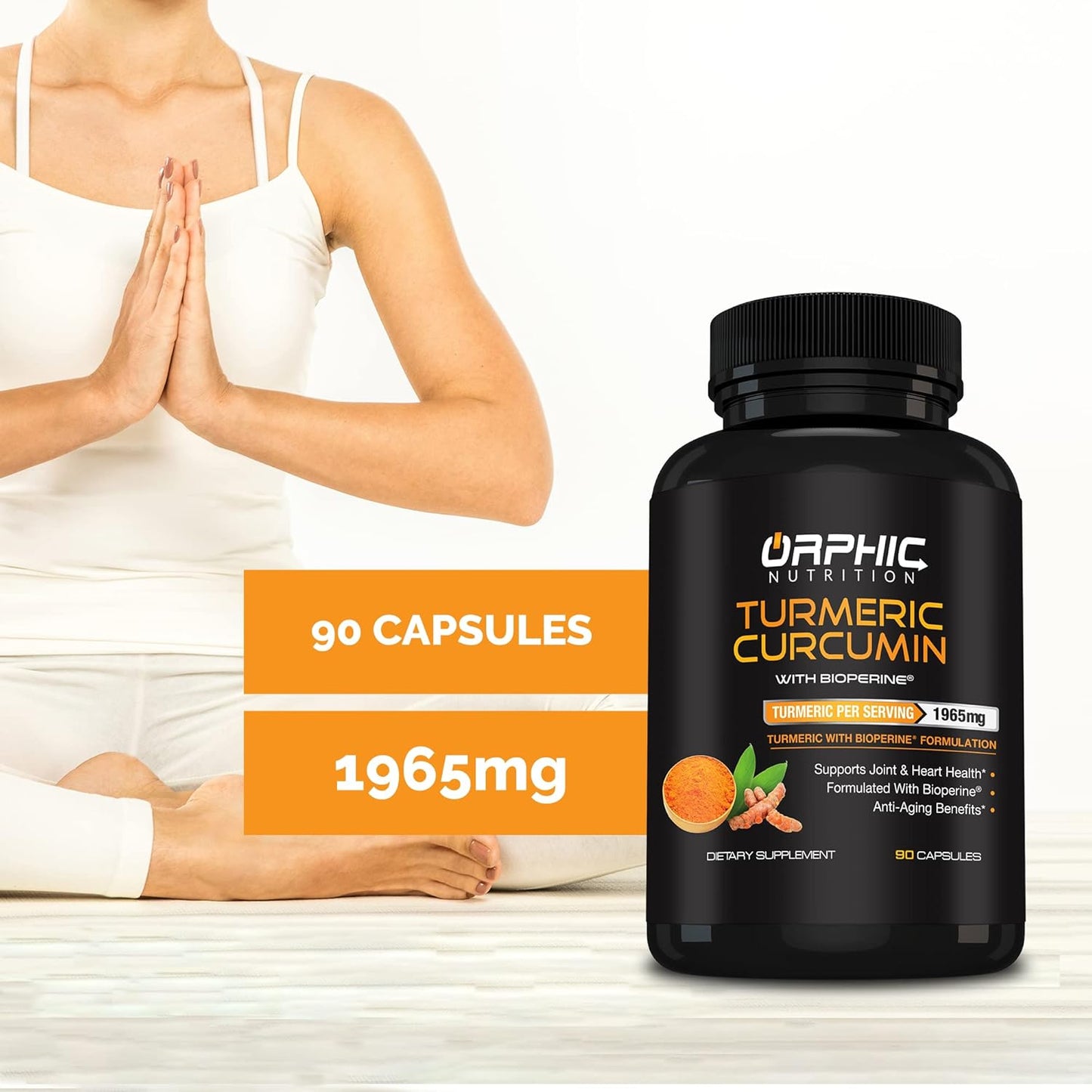 Highly Absorbable Turmeric Curcumin with Bioperine for Joint Health - Maximum Strength Formula with Black Pepper Extract - 1965MG - 90 Capsules