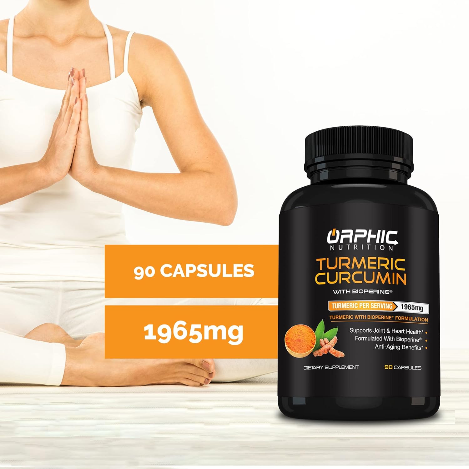 Highly Absorbable Turmeric Curcumin with Bioperine for Joint Health - Maximum Strength Formula with Black Pepper Extract - 1965MG - 90 Capsules