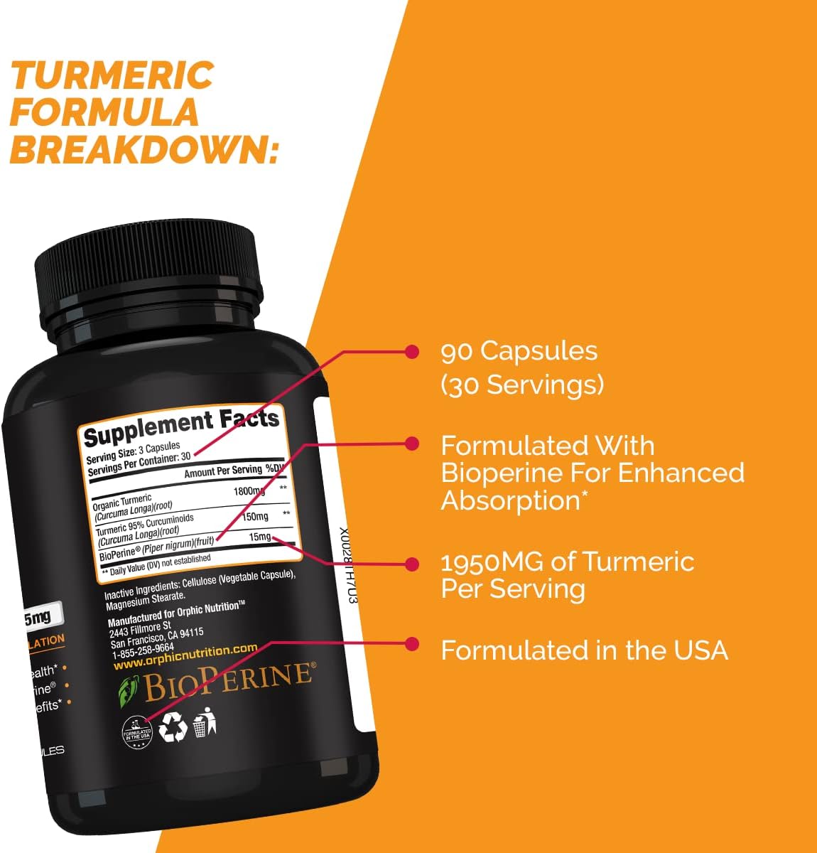 Highly Absorbable Turmeric Curcumin with Bioperine for Joint Health - Maximum Strength Formula with Black Pepper Extract - 1965MG - 90 Capsules
