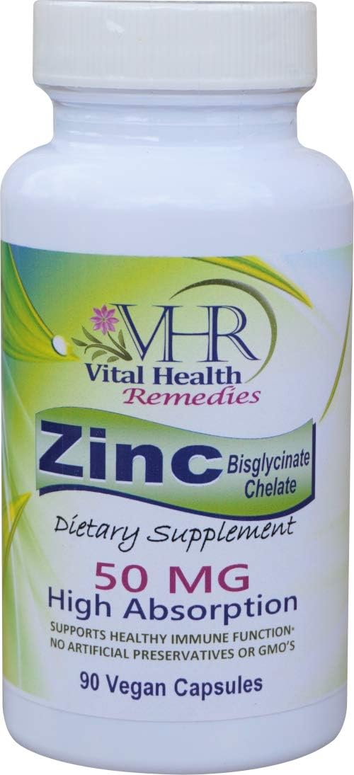 Highly Absorbable Zinc Bisglycinate Chelate 50mg Capsules for Immune Support - 90 Vegan Capsules with No Preservatives