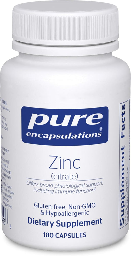 Highly Absorbable Zinc Citrate Supplement for Immune System Support - Vegan & Non-GMO - 180 Capsules - Pure Encapsulations