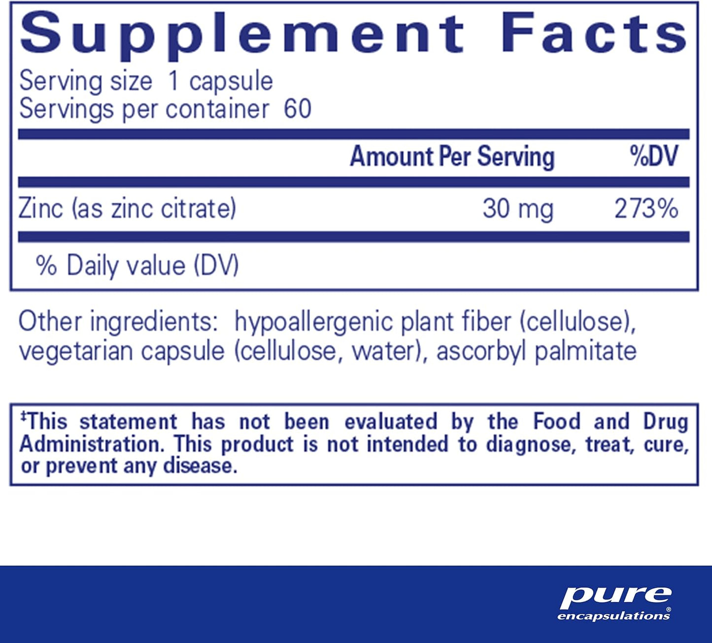 Highly Absorbable Zinc Citrate Supplement for Immune System Support - Vegan & Non-GMO - 60 Capsules