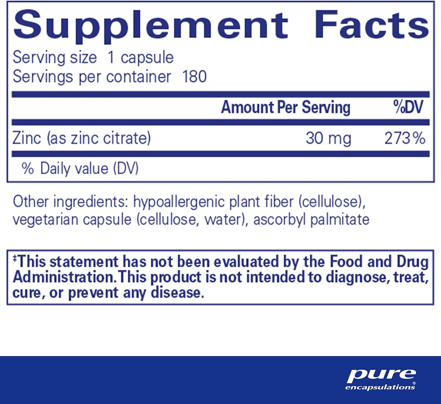 Highly Absorbable Zinc Citrate Supplement for Immune System Support - Vegan & Non-GMO - 180 Capsules - Pure Encapsulations