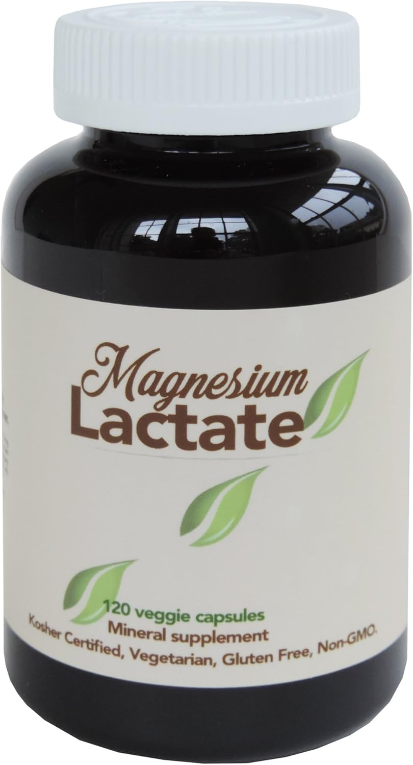 Highly Bioavailable American Anti Aging Magnesium Lactate Capsules - 500mg per Serving, 120 Vegetarian Capsules - Gluten Free - Doctor Formulated - Made in USA