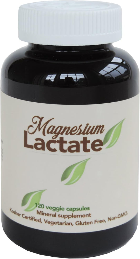 Highly Bioavailable American Anti Aging Magnesium Lactate Capsules - 500mg per Serving, 120 Vegetarian Capsules - Gluten Free - Doctor Formulated - Made in USA