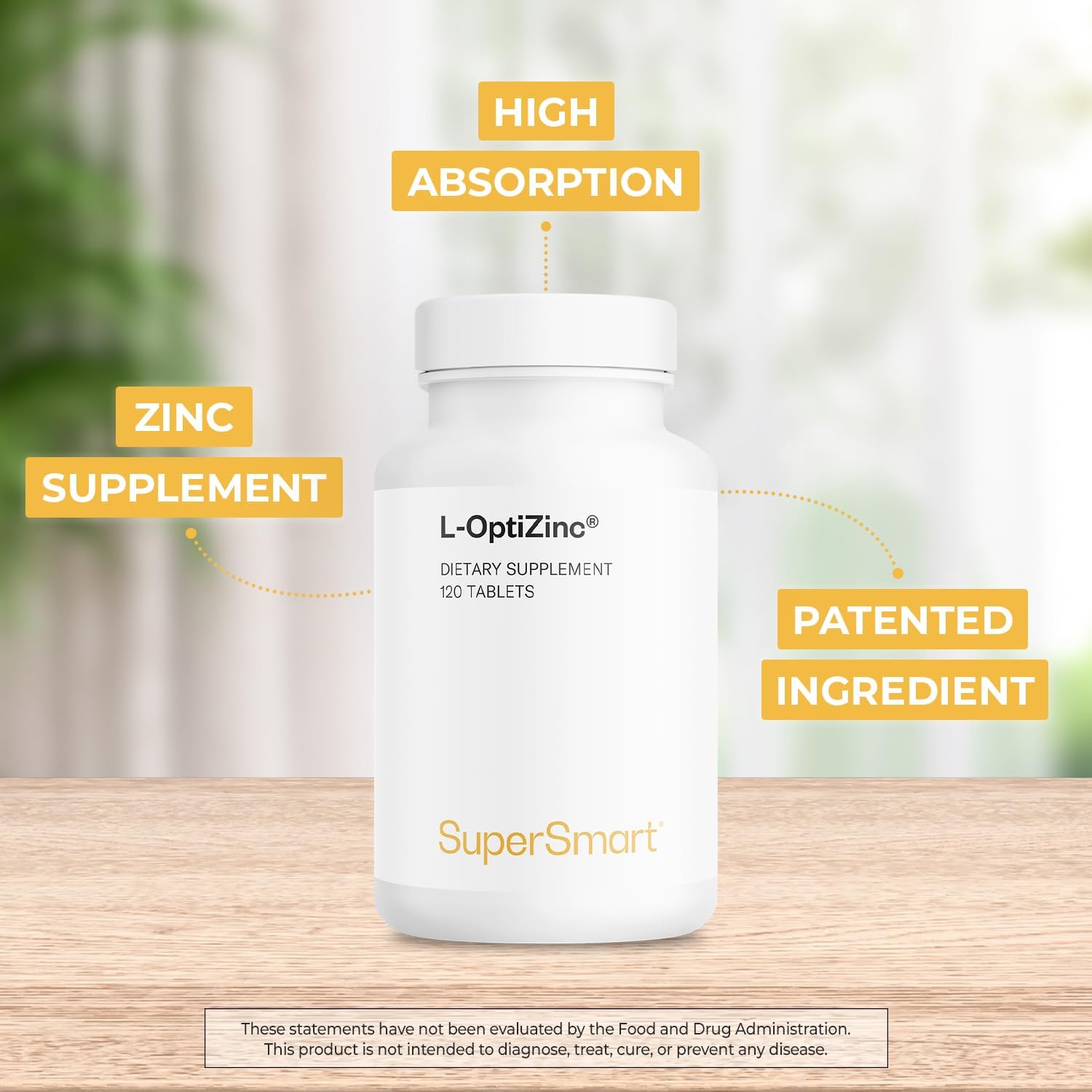 Highly Bioavailable L-OptiZinc 30mg Daily Supplement - Zinc Methionine Tablets - Patented Formula with Natural Sweet Taste - Non-GMO & Gluten Free - 120 Count