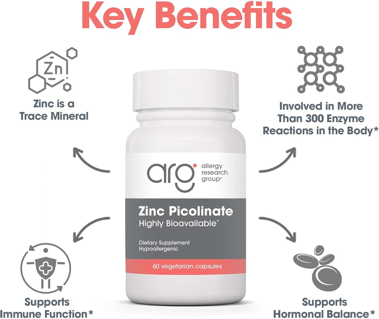 Highly Bioavailable Zinc Picolinate Supplement for Immune Health - 60 Vegetarian Capsules - Allergy Research Group