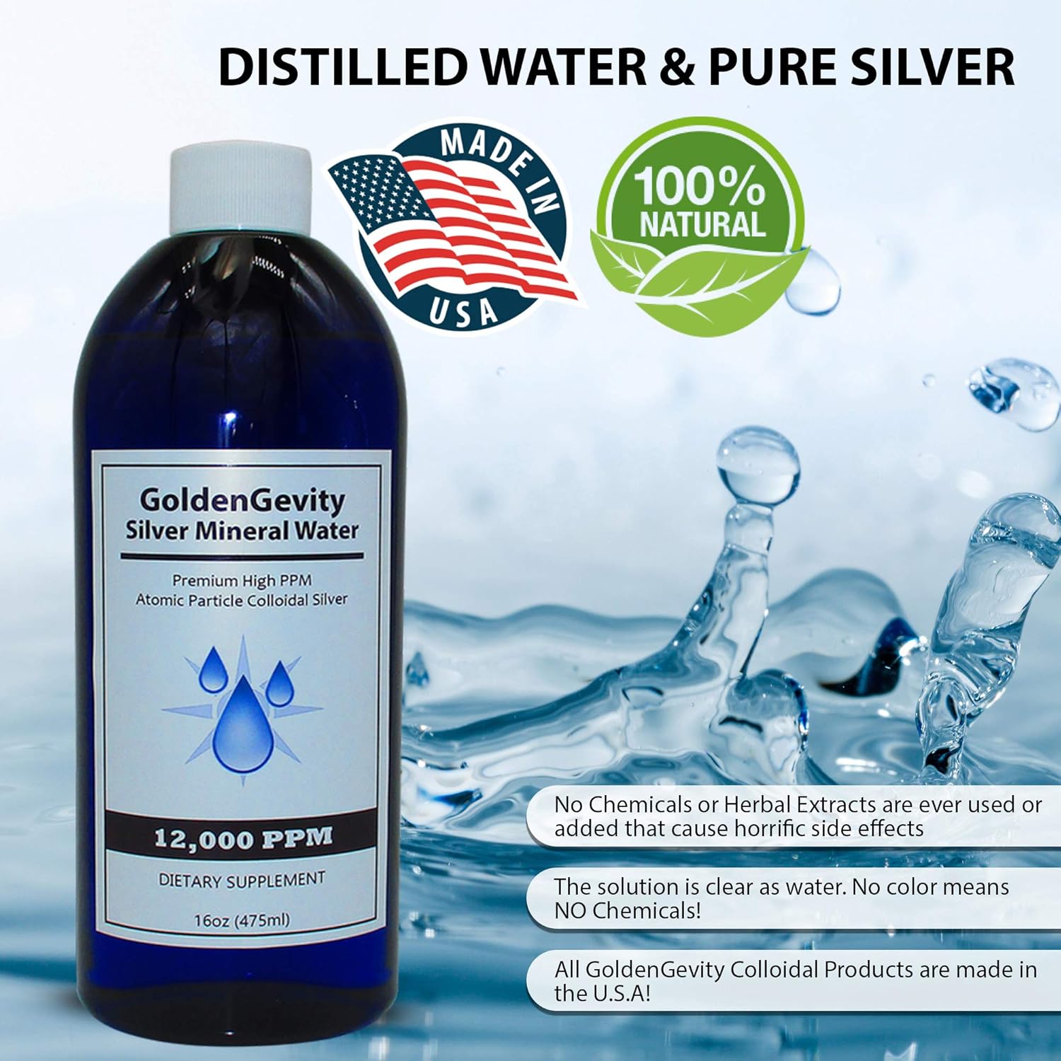 Highly Concentrated 12,000 PPM Bioactive Atomic Colloidal Silver - 16 oz Bottle for Immune Support | Non-Toxic & Non-GMO Trace Minerals