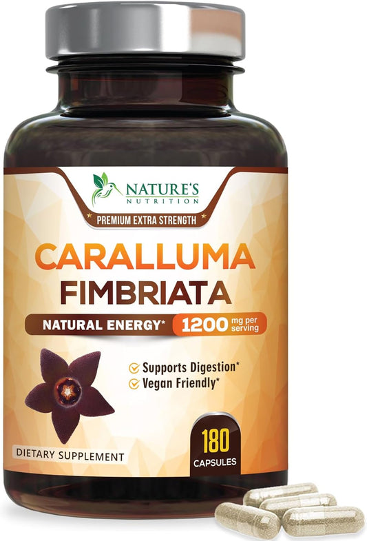 Highly Concentrated 1200mg Pure Caralluma Fimbriata Extract - Natural Endurance Support Capsules for Men & Women - Non-GMO Vegan Supplement - 180 Count