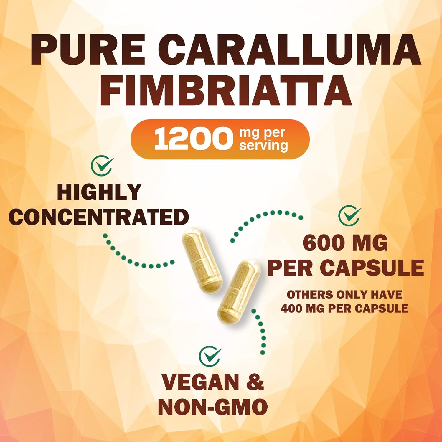 Highly Concentrated 1200mg Pure Caralluma Fimbriata Extract - Natural Endurance Support Capsules for Men & Women - Non-GMO Vegan Supplement - 180 Count