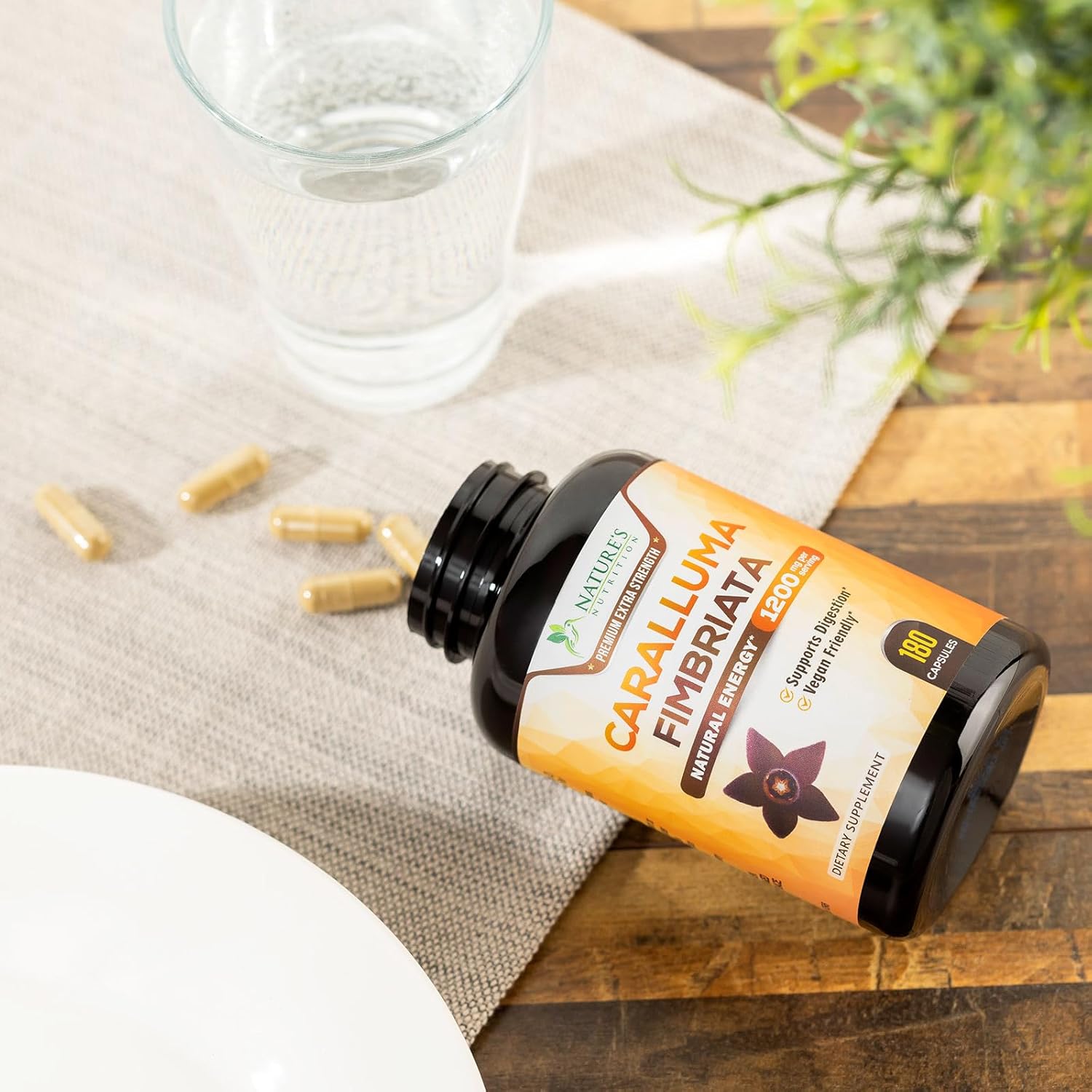 Highly Concentrated 1200mg Pure Caralluma Fimbriata Extract - Natural Endurance Support Capsules for Men & Women - Non-GMO Vegan Supplement - 180 Count