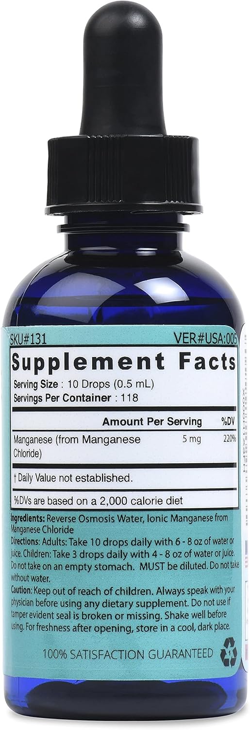 Highly Concentrated Liquid Ionic Manganese Supplement - 10 Drops = 5mg, 118 Servings - 2oz Bottle