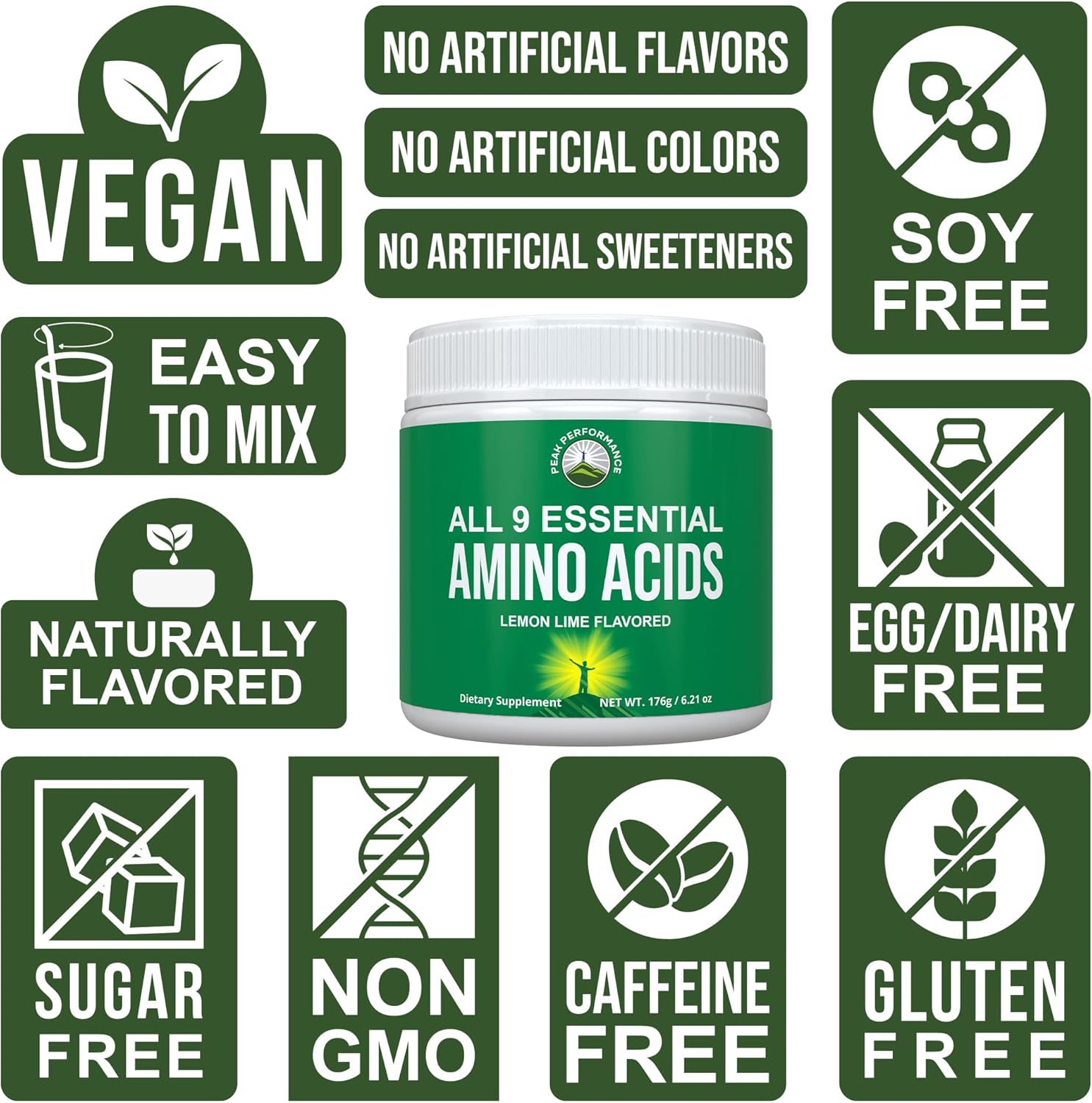 Highly Effective All 9 Essential Amino Acids Powder with Clinical Studies - Boost Energy and Muscle Growth with Pre/Post Workout EAA Supplement. Lemon Lime Flavor.
