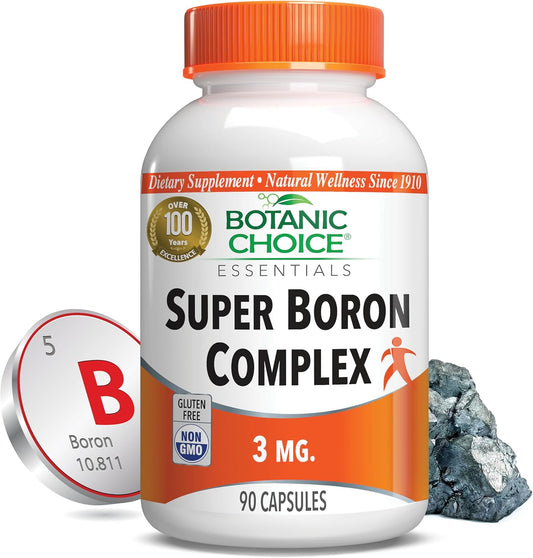 Highly Effective Super Boron Complex Supplement (3mg) for Bone & Prostate Health - Supports Calcium & Magnesium Metabolism - 3 Types of Boron - 90 Capsules