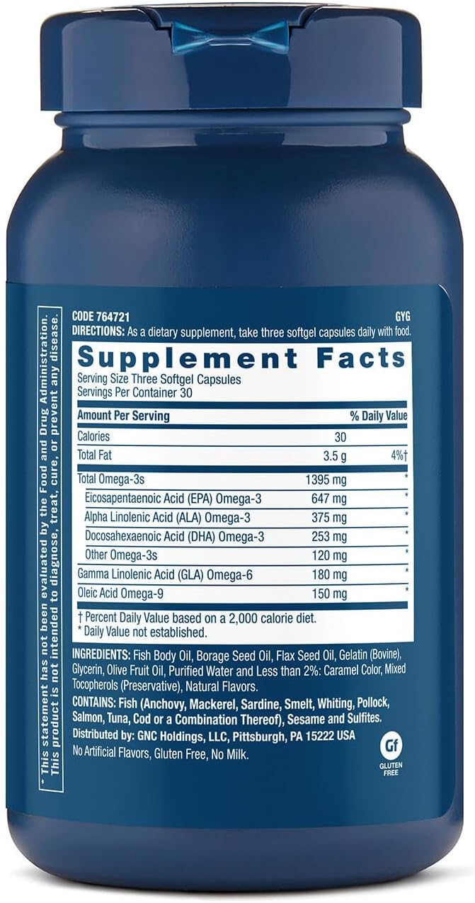 Highly Potent GNC Triple Strength Omega Complex with 1725mg of Omega-3-6-9s from Fish & Plants