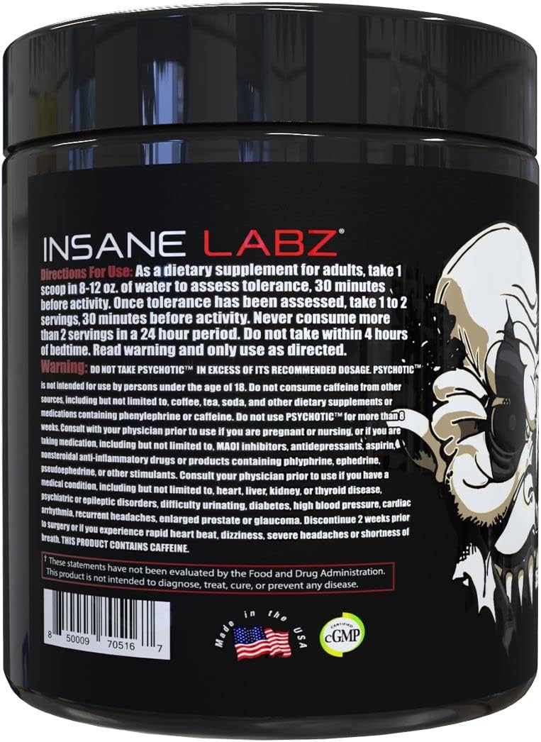 Highly Potent Mid-Stim Pre Workout Powder for Energy, Focus, and Pumps - Insane Labz Psychotic Black Edition with Creatine, Beta Alanine, Taurine, and AMPiberry - 35 Servings (Fruit Punch)