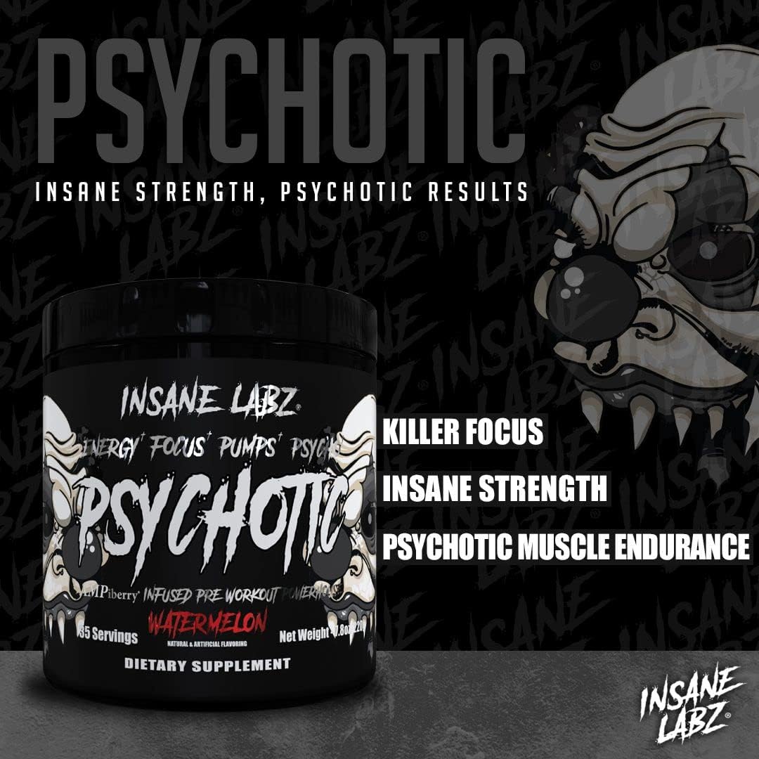 Highly Potent Mid-Stim Pre Workout Powder for Energy, Focus, and Pumps - Insane Labz Psychotic Black Edition with Creatine, Beta Alanine, Taurine, and AMPiberry - 35 Servings (Fruit Punch)