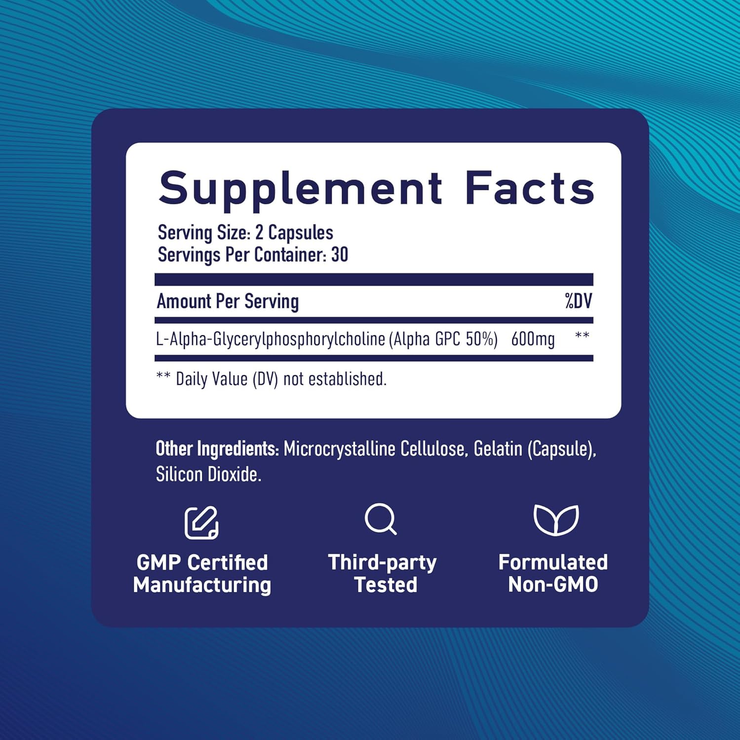 Highly Purified Alpha GPC 600mg Brain Supplement for Memory & Focus Support - Vegan, Non-GMO, 60 Capsules