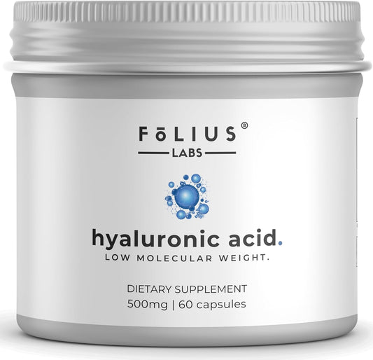 Highly Purified Hyaluronic Acid Capsules 500mg - 95% Sodium Hyaluronate - Low Molecular Weight - Non-GMO Fermented - 60 Capsules