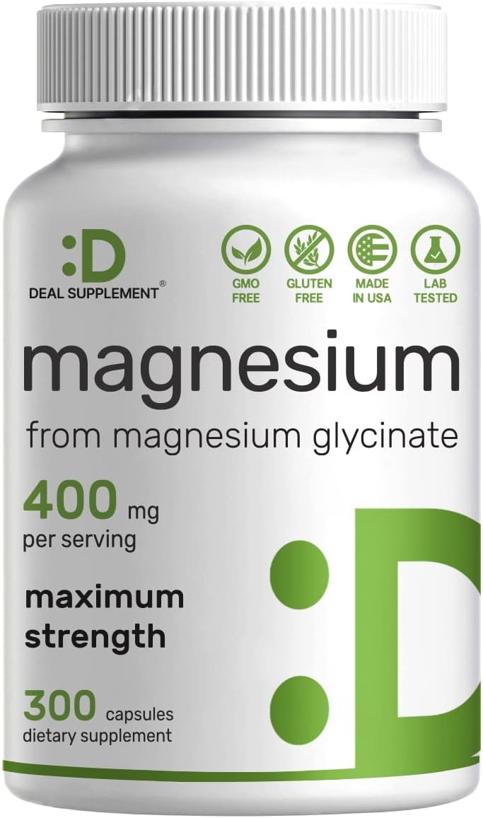 Highly Purified Magnesium Glycinate Supplement | 400mg Elemental Magnesium - 300 Capsules | Chelated for Easy Absorption | Essential Trace Mineral for Muscle, Joint, Heart, & Immune Support
