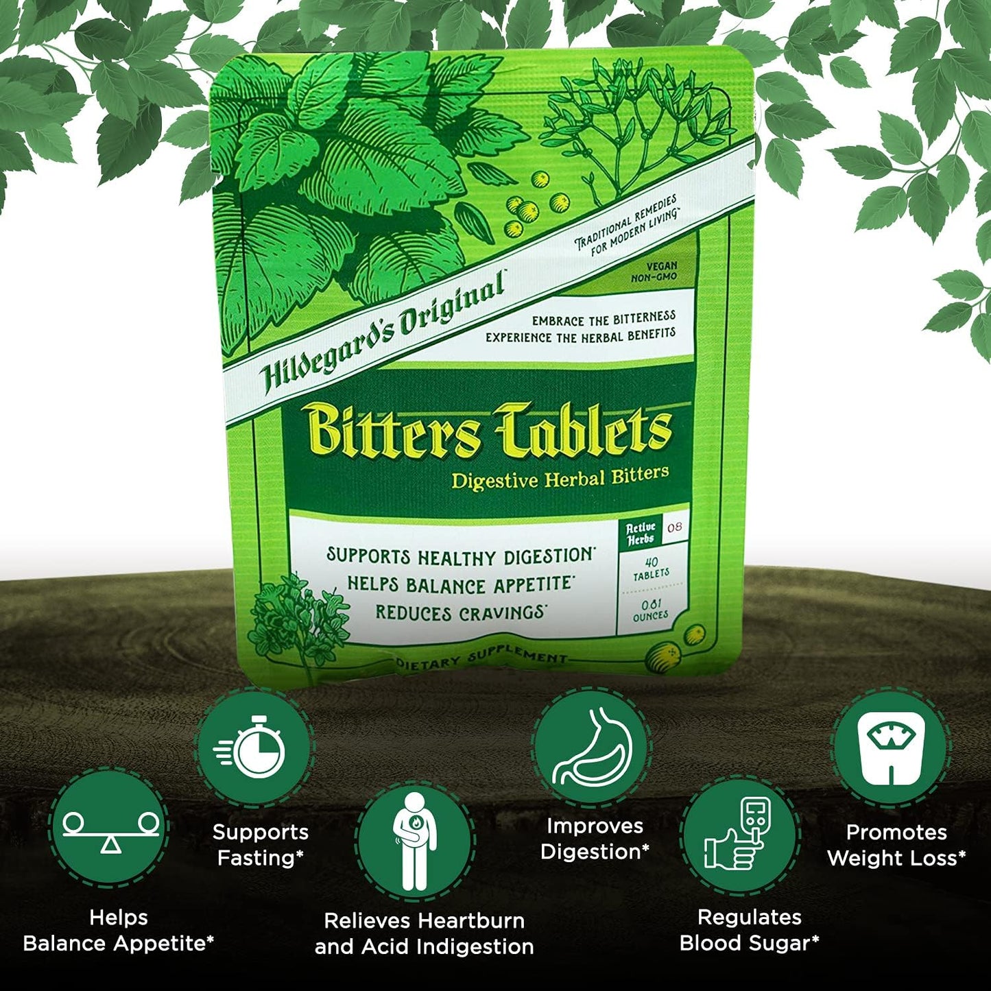 Hildegard's Original Bitters Tablets: Herbal Remedy for Fasting Support, Liver Cleanse, Heartburn Relief & Digestive Health