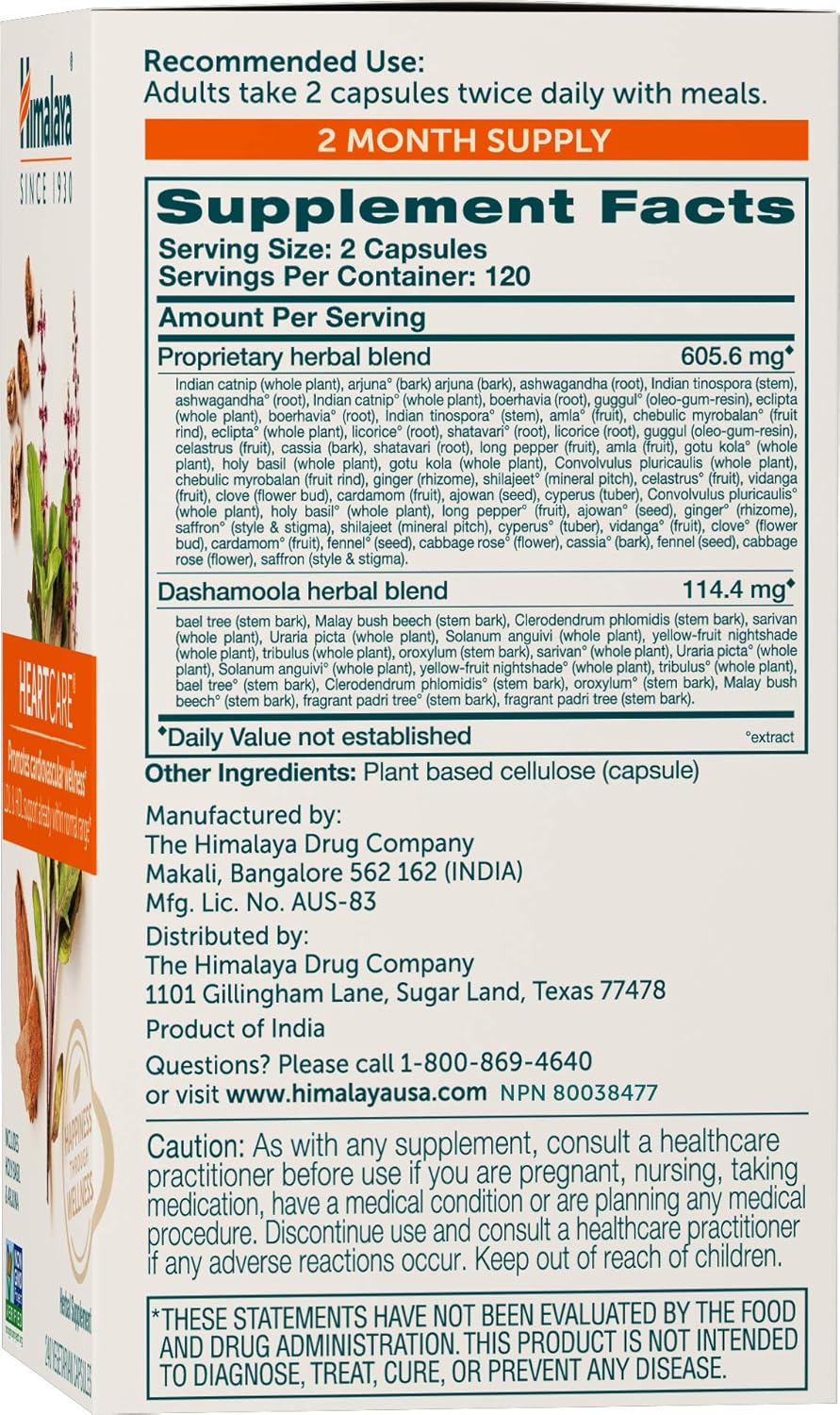 Himalaya HeartCare Supplements - Cardiovascular Wellness, 720mg, 240 Capsules, 2 Month Supply