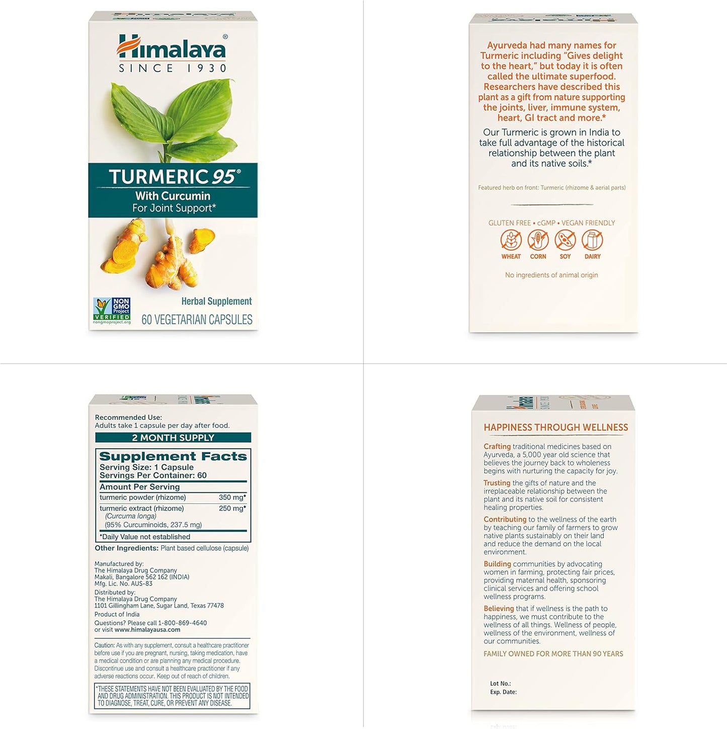 Himalaya Turmeric 95 Supplement - Curcumin for Joint & Muscle Support - 600mg Capsules - Non-GMO, Vegan, Gluten Free - 60 Day Supply