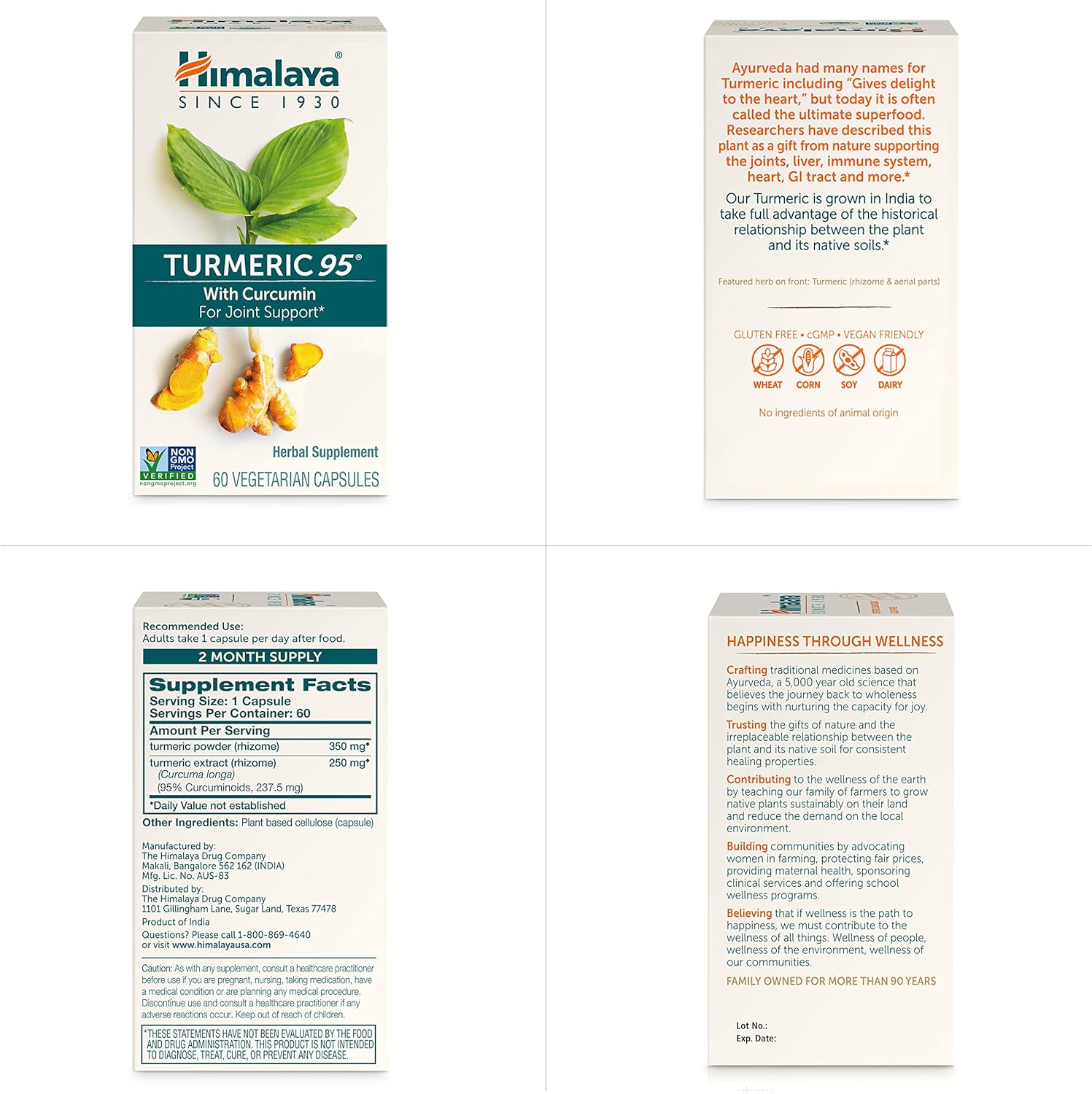 Himalaya Turmeric 95 Supplement - Curcumin for Joint & Muscle Support - 600mg Capsules - Non-GMO, Vegan, Gluten Free - 60 Day Supply
