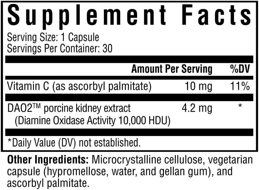 Histamine Digestive Enzyme Support for Stomach Relief - DAO Supplement with 30 Capsules for Histamine Intolerance