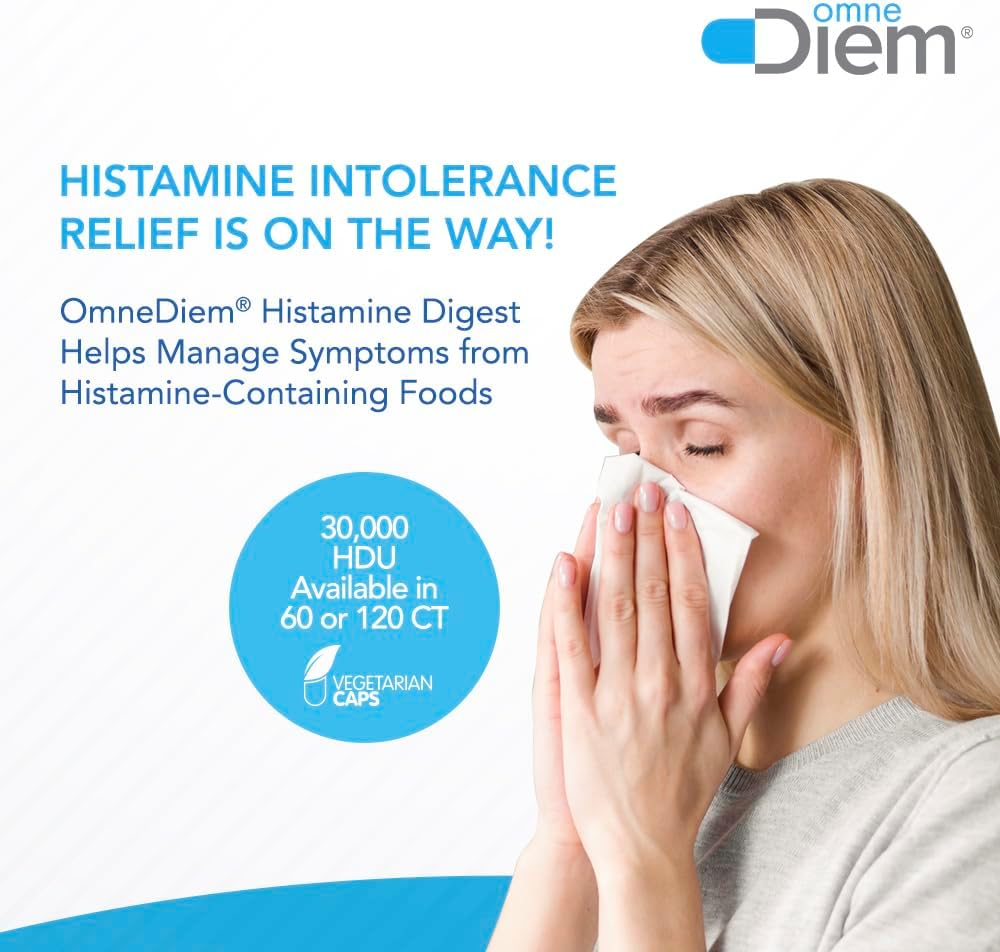 Histamine Neutralizing Enzyme Capsules - 20,000 HDU - 60 Caps - Relieve Histamine Intolerance - Defend Against Allergy Reactions - Red Wine Headache Relief