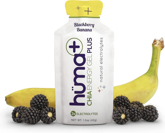 HÜMA CHIA ENERGY GEL Huma Plus (Double Electrolytes) - BlackBerry Banana Flavor, 24 Pack - Real Food Energy Gels, Stomach Friendly Formula
