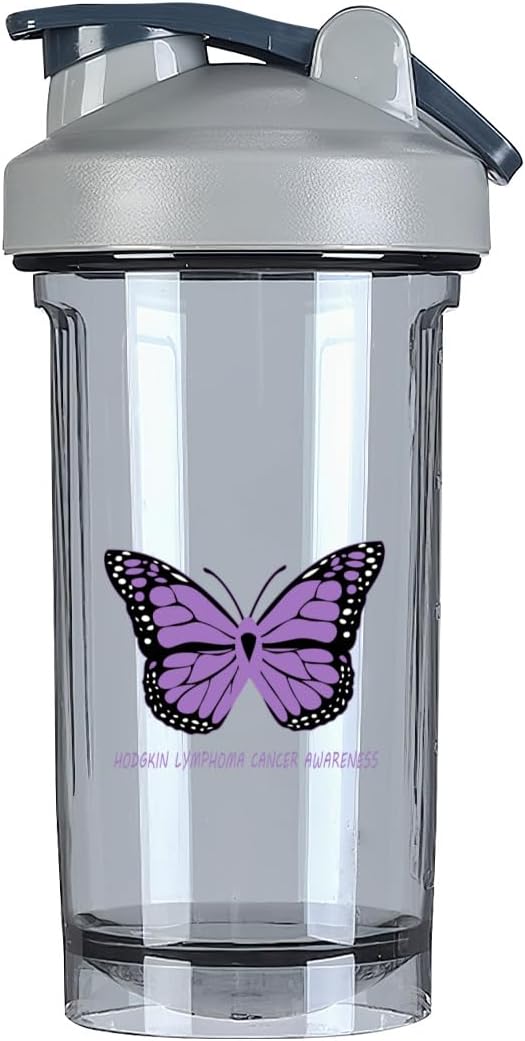 Hodgkin Lymphoma Cancer Awareness 18 oz Shaker Bottle for Pre Workout Protein Shakes and Meal Replacement - Leak-proof Gray Bottle - 500ml/18 oz