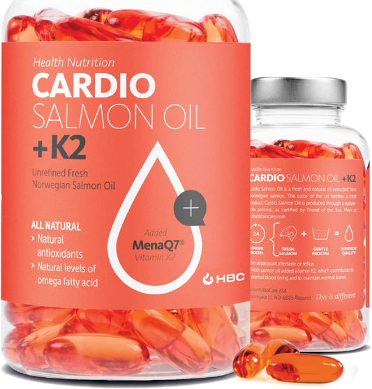 Hofseth BioCare High Strength Omega-3 Fish Oil Capsules - Norwegian Salmon Oil with Vitamin K2, 1000mg EPA & DHA, Burpless - Heart, Brain, Eye, Immunity Support - 90 Count