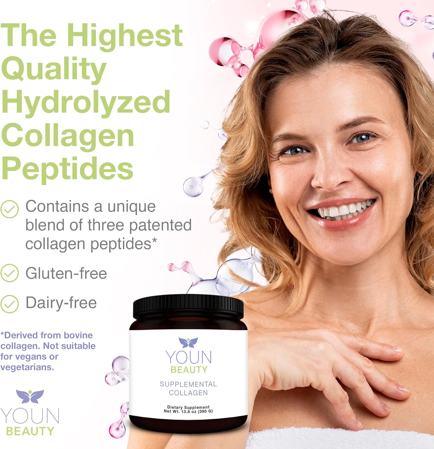 Holistic Plastic Surgeon Dr. Anthony Youn YOUN Beauty Collagen Powder Supplement - 30 Servings, Unflavored, Fortigel, Fortibone & Verisol Peptides for Skin Health