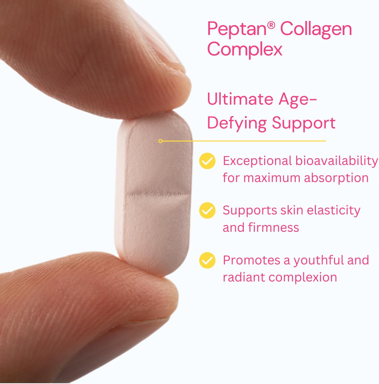 hollywoodskin Peptan Collagen Complex: Age-Defying Support with 1000mg Collagen, 300mg HA, 100mg Vitamin C - 180 Tablets