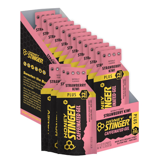 Honey Stinger Organic Strawberry Kiwi Energy Gel - Caffeinated & Gluten Free - 12 Pack, 13.2 oz - Sports Nutrition for Exercise, Running, Performance - Home & Gym - Pre & Mid Workout