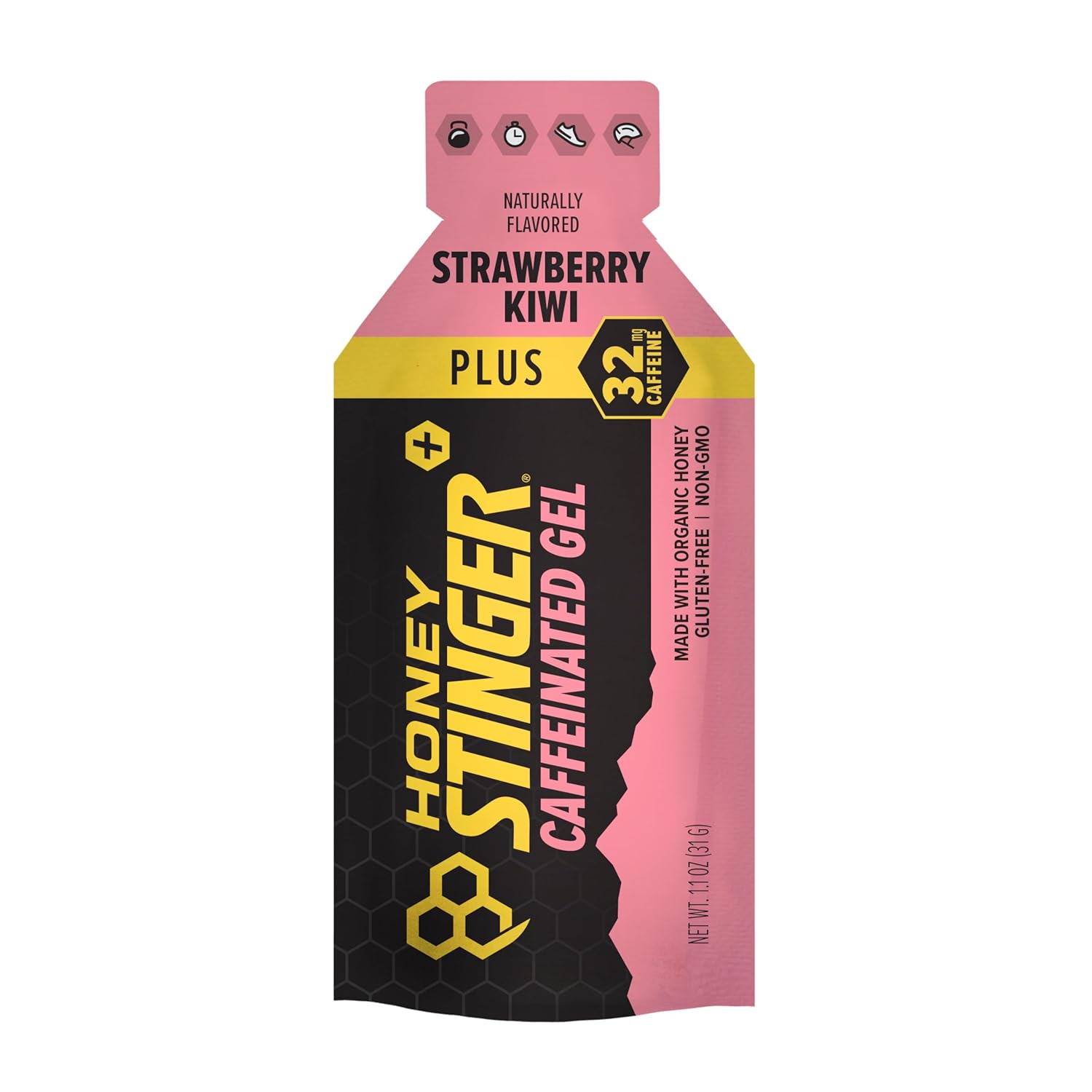 Honey Stinger Organic Strawberry Kiwi Energy Gel - Caffeinated & Gluten Free - 12 Pack, 13.2 oz - Sports Nutrition for Exercise, Running, Performance - Home & Gym - Pre & Mid Workout