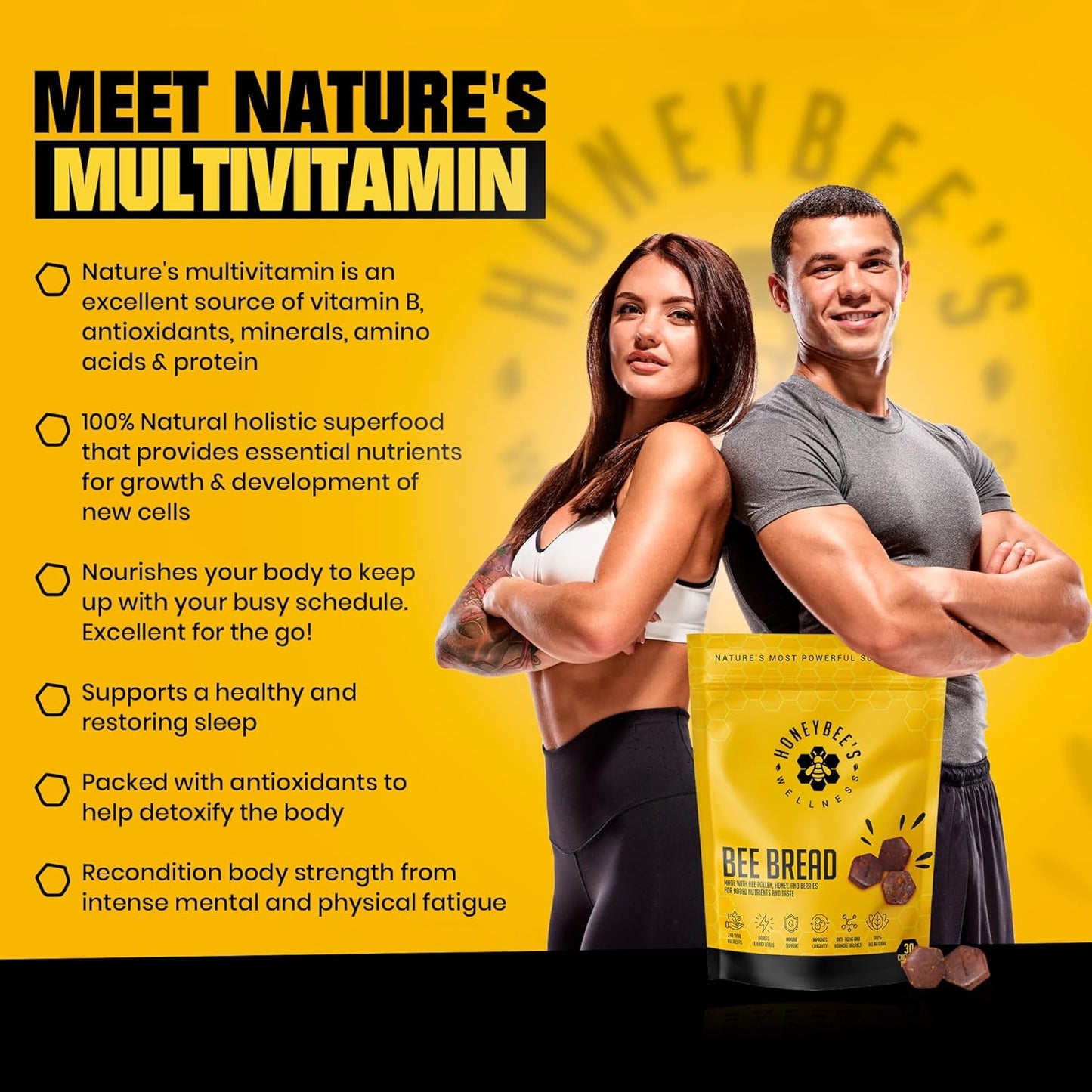 Honeybee's Wellness Bee Bread: Natural Multivitamin Superfood with Bee Pollen, Propolis, and Berries for Energy, Immunity, and Vitality