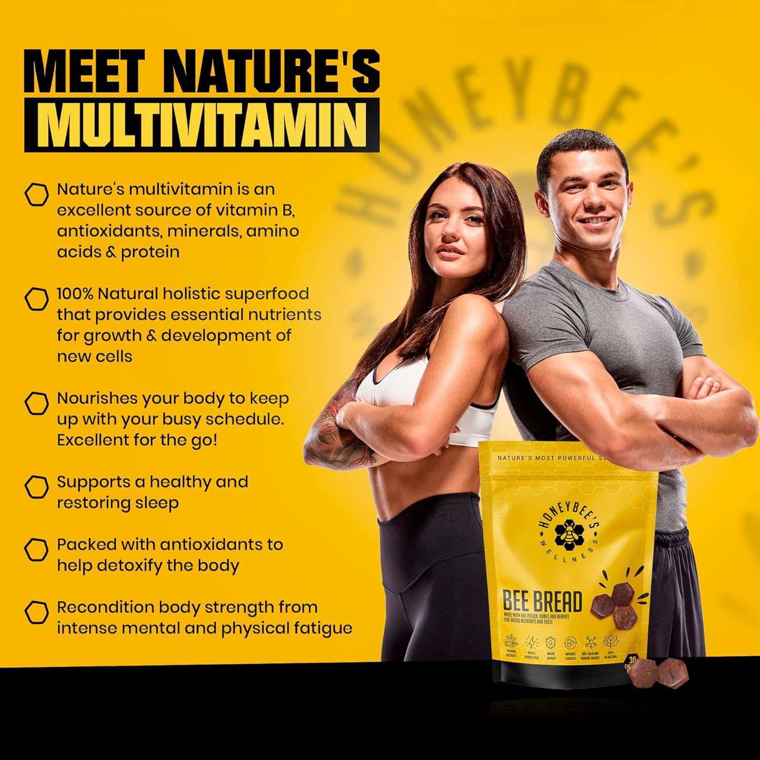 Honeybee's Wellness Bee Bread: Natural Multivitamin Superfood with Bee Pollen, Propolis, and Berries for Energy, Immunity, and Vitality