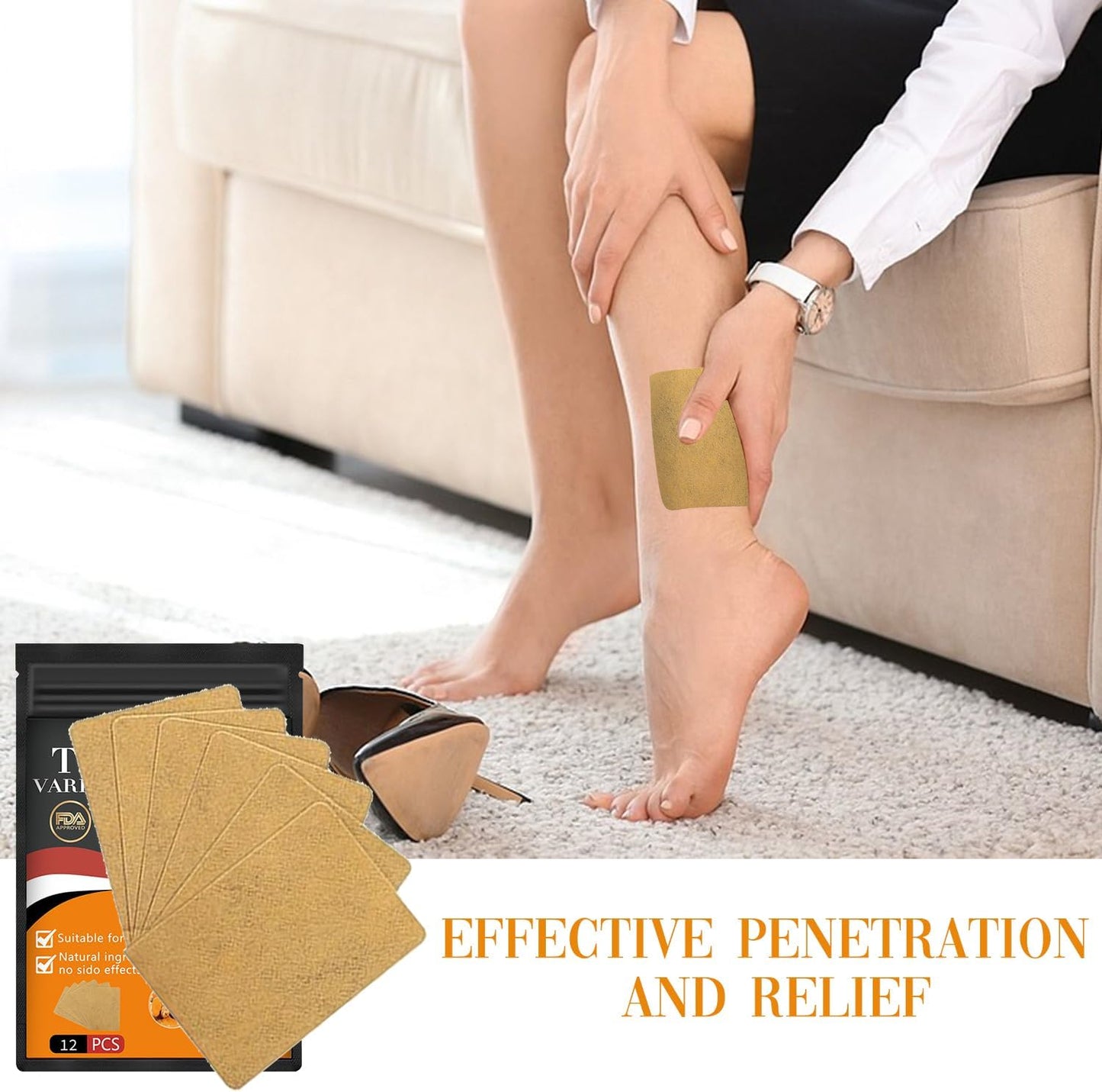 Hongani Natural Turmeric Vein Patches - 48 pcs, Relieves Varicose Veins in Legs for Women and Men